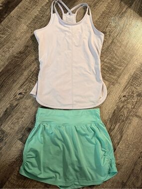 All in Motion Girls Racerback Dri-Fit Tank w/Aqua Cinched Active Skort